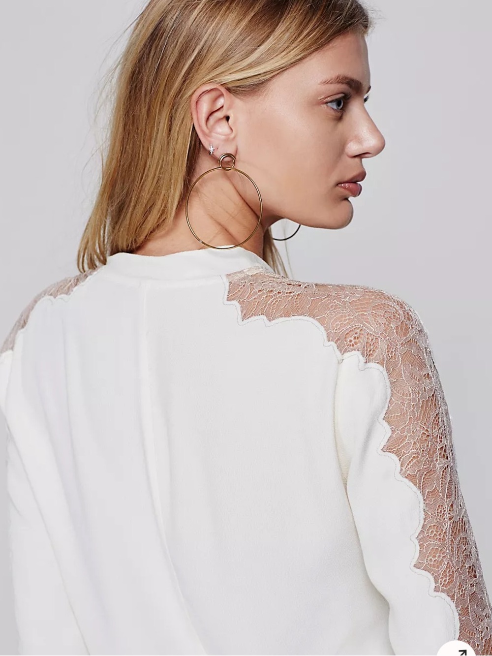 Free People women's Freya Tie Front Blouse lace long sleeve top size M cream - Picture 11 of 11